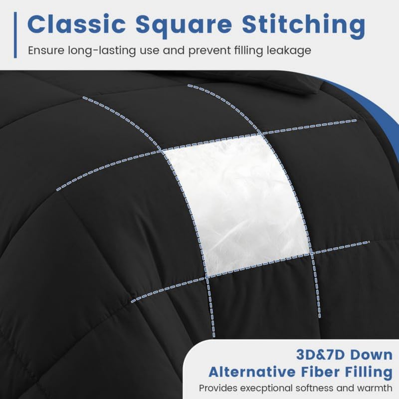 Queen Comforter Black - Down Alternative Duvet Insert, All-Season Bedding