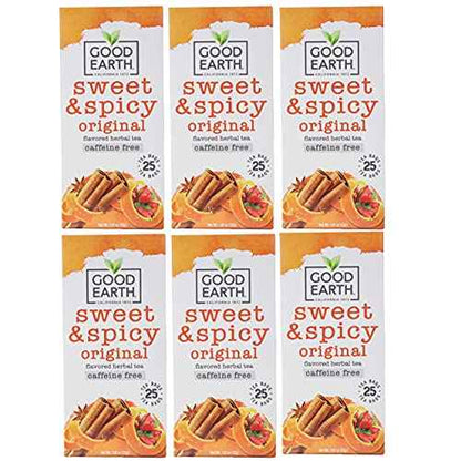 Good Earth Sweet and Spicy All-Natural Caffeine-Free Herbal Tea, Pack of 6 w/ 25 Tea Bags per Box