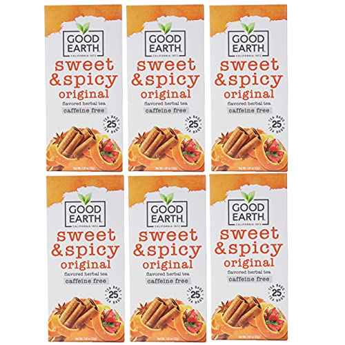Good Earth Sweet and Spicy All-Natural Caffeine-Free Herbal Tea, Pack of 6 w/ 25 Tea Bags per Box
