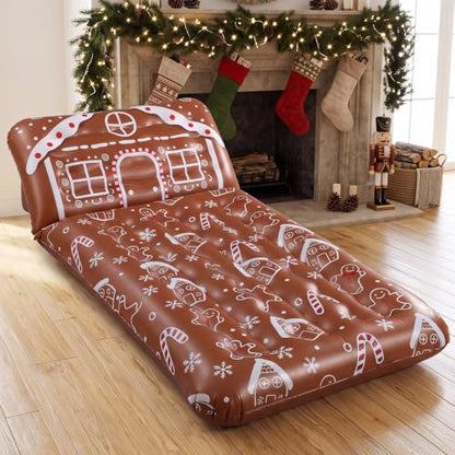 Gingerbread Christmas Movie Night Inflatable Mattress - Holiday Guest Bed