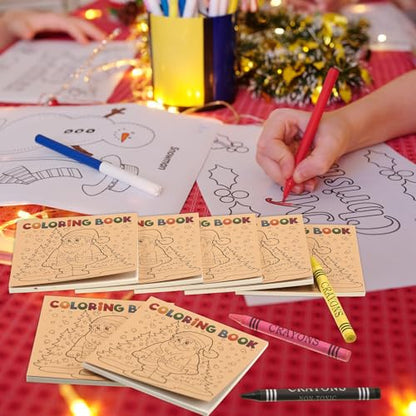 Christmas Mini Coloring Book Set with Crayons - 30 Pack, 24 Pages, Holiday Activity