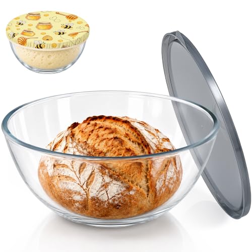 Large Glass Mixing Bowl with Lid - 4.7 Quart for Baking & Kitchen prep