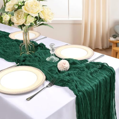 Emerald Green Cheesecloth Table Runner 6 Pack 10Ft - Elegant Boho Decor