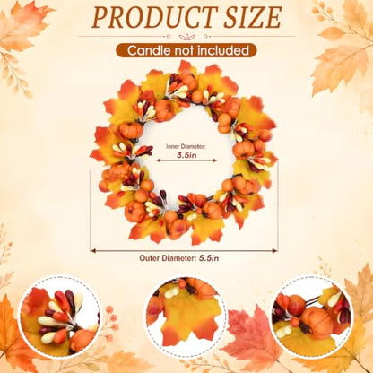 Orange Thanksgiving Candle Rings Set - Fall Pumpkin Wreaths for Decor