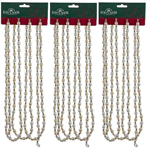 Gold & Ivory Beaded Garlands Set, 9 Ft Each, 3-Piece Holiday Decor