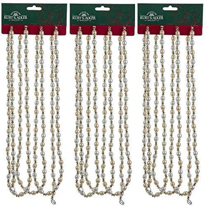 Gold & Ivory Beaded Garlands Set, 9 Ft Each, 3-Piece Holiday Decor