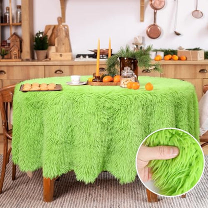 Green Faux Fur Christmas Tablecloth 60x60 Inch - Holiday Decor