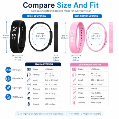 Multi Side-Button Vibrating Alarm Wristband Clock for Heavy Sleepers Waterproof