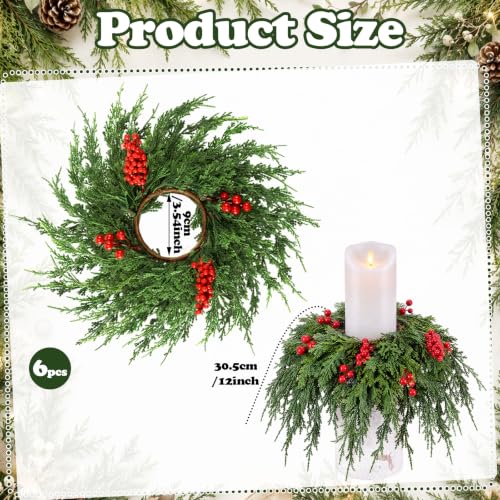 Christmas Candle Ring Set - 3.5 Inch / Festive Wreaths for Decor - 6 Pieces