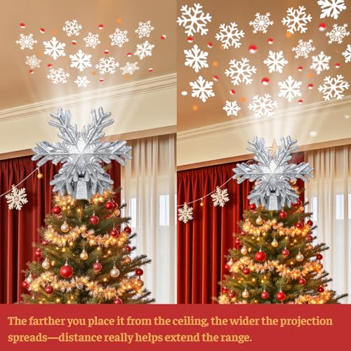 Lighted Snowflake Tree Topper with Rotating Projection for Christmas