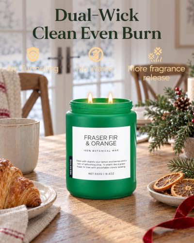 Large Jar Christmas Candle with Fraser Fir Orange Scent - Non-Toxic, 19.6oz, Up to 110 Hours