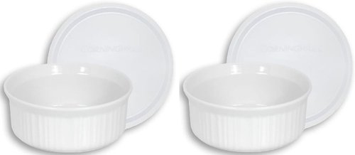 CorningWare Round French White Casserole Dishes - Set of 2 with Plastic Lids, 16oz Each