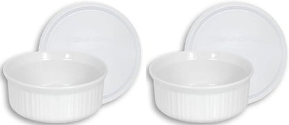CorningWare Round French White Casserole Dishes - Set of 2 with Plastic Lids, 16oz Each