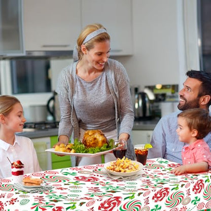 Christmas Candy Cane Plastic Tablecloth Set - 3 Pieces, 54x108 Inches