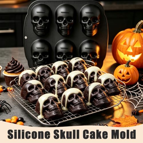 Skull Cake Pan Silicone Mold - 6 Cavity Halloween Baking Mold