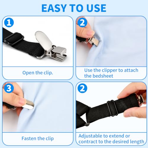 Adjustable Bed Sheet Fasteners - Elastic Mattress Corner Straps for All Mattress Sizes