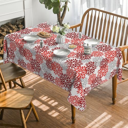 Horaldaily 52 x 70 Inch Rectangular Red Orange Grey Tablecloth - Durable Polyester Home Decor