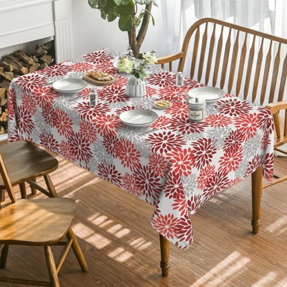Horaldaily 52 x 70 Inch Rectangular Red Orange Grey Tablecloth - Durable Polyester Home Decor
