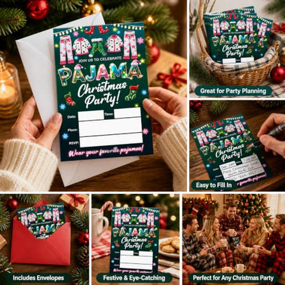Christmas Pajama Party Invitations Set of 20 with Envelopes