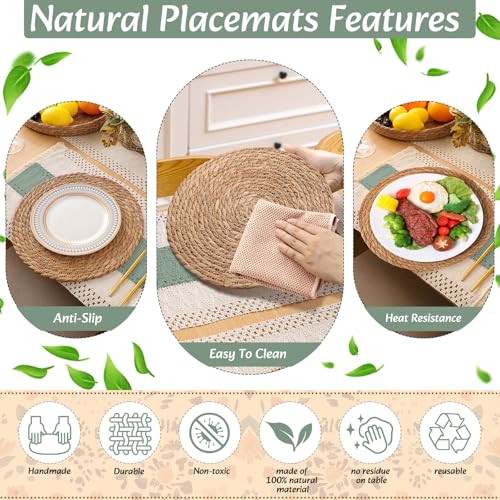 Boho Green Table Runner and Placemats Set of 4 - Sage Green, 12x72