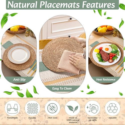 Boho Green Table Runner and Placemats Set of 4 - Sage Green, 12x72