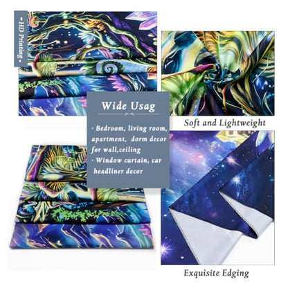Blacklight Galaxy Space Tapestry UV Mushroom Planet Wall Hanging - Alien, 59.1" x 51.2"
