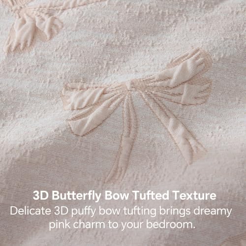 Pink Bow Comforter Set King Size Soft Fluffy Bedding - Bedelite