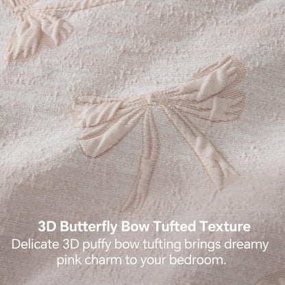 Pink Bow Comforter Set King Size Soft Fluffy Bedding - Bedelite
