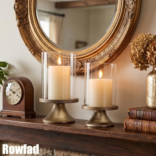 Gold Hurricane Candle Holders Set with Metal Base - Windproof Glass Lanterns for Indoor & Outdoor Decor