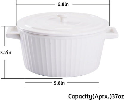 WHJY Ceramic Casserole Dish - Colorful White Bakeware with Lid | 1 Quart Oven Safe Pan