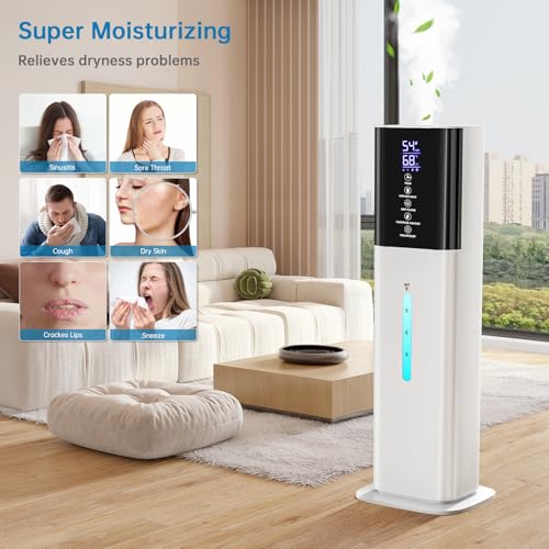 White Large Room Humidifier 8L with Night Light & Timer - Quiet Cool Mist