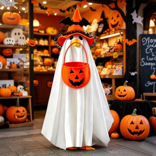 Halloween Ghost Goose Outfit for 23-Inch Garden Geese - Orange