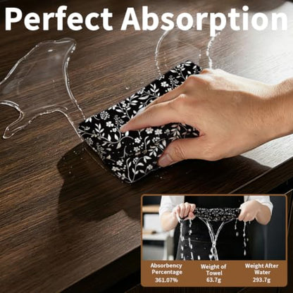 Black White Floral Hanging Kitchen Towels 2pcs Hand & Dish Drying Towels