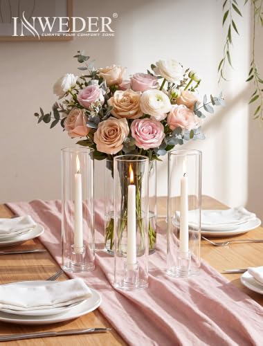 Clear Hurricane Glass Candle Holders Set of 10 - 11.8" Tall with Covers