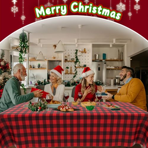 Red and Black Checkered Tablecloth Set - 2 pcs 108x54 Inch Disposable Waterproof Table Cover for Parties
