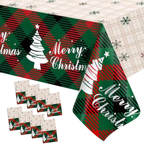 Christmas Tablecloth 8pcs Disposable Rectangular Snowflake Xmas Tree Cover 54x108 Inches - Holiday Party Supplies