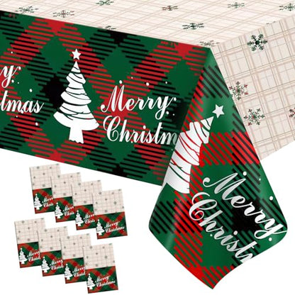 Christmas Tablecloth 8pcs Disposable Rectangular Snowflake Xmas Tree Cover 54x108 Inches - Holiday Party Supplies