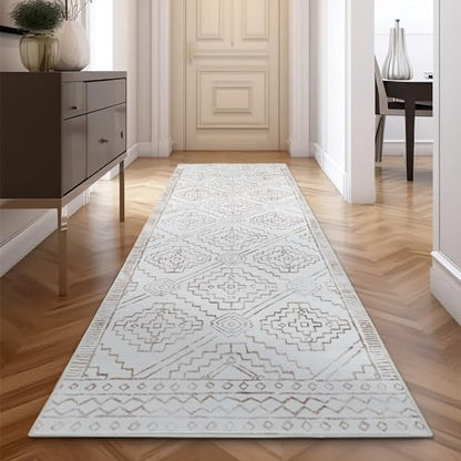 Moroccan Modern Runner Rug 3x8 Taupe Hallway Area Rug Non Slip Support