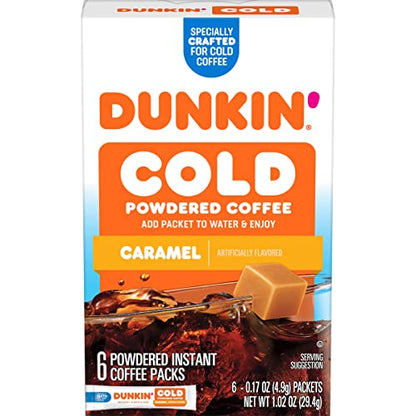 Dunkin' Cold Caramel Flavored Powdered Single Serve Instant Coffee Packs, 6 Count