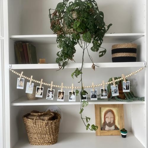 2-Pack Kids Art Display Garlands - 62-Inch Wooden Photo Strings with Clips