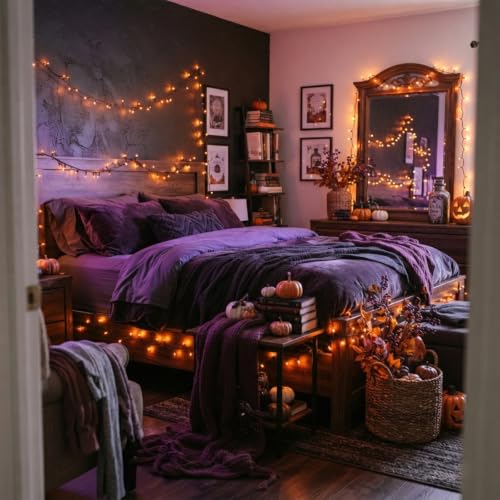 JUSTPRO 100 LED Orange Fall String Lights Battery Operated with Multi-Function Modes - Indoor Decor