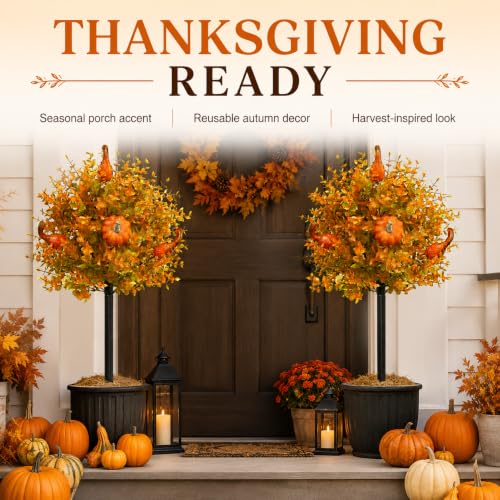 Fall Pumpkin Topiary Trees with Stakes - Orange, 22 Inch, 2 Pack