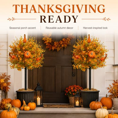 Fall Pumpkin Topiary Trees with Stakes - Orange, 22 Inch, 2 Pack
