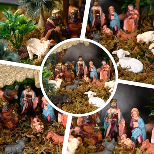 Nativity Scene Set 27 Pieces Christmas Figures Baby Jesus Holy Family Stable Model with Trees & Moss - Realistic Design (Variation of THIS listing)