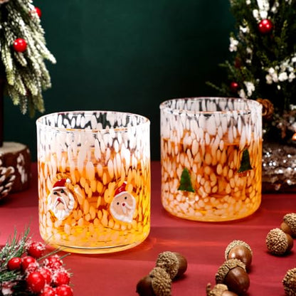 Mimorou Christmas Icon Glasses Set - 14 Oz Xmas Tree & Snowman, Green & White