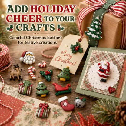Christmas Buttons Set - 50 Assorted Holiday Crafting Buttons for Sewing & Scrapbooking