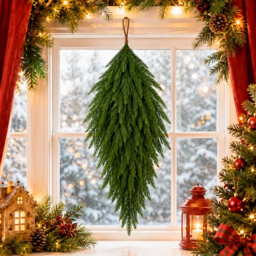 Artificial Norfolk Pine Christmas Teardrop Swag - 27.5 Inches Holiday Decor