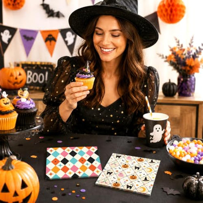 Halloween Cocktail Napkins 50 Pack Ghost Pumpkin Black Cat Party Supplies