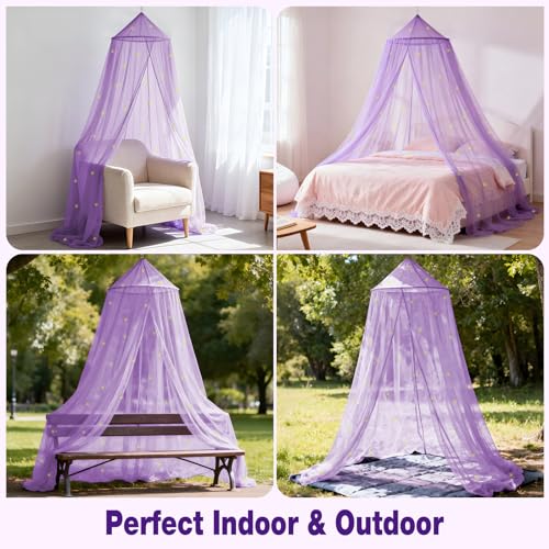 Glow-in-the-Dark Star Bed Canopy for Girls, Pale Purple Princess Decor