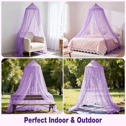 Glow-in-the-Dark Star Bed Canopy for Girls, Pale Purple Princess Decor